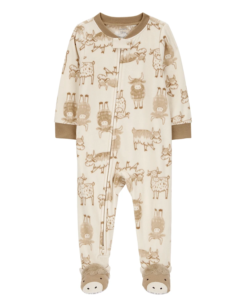 Toddler 1-Piece Cow Print Fleece Footie Pyjamas