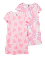 Girls 2-Pack Rainbow Hearts Nightgowns