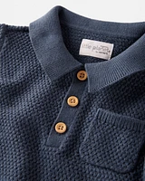 Toddler Organic Cotton Crotchet Knit Polo Shirt