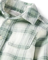 Baby Organic Cotton Herringbone Button-Front Shirt Plaid