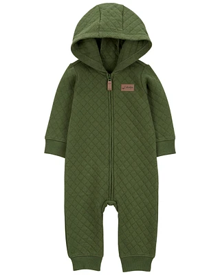 Baby Hooded Quilted Long-Sleeve Jumpsuit - Green