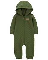 Baby Hooded Quilted Long-Sleeve Jumpsuit - Green