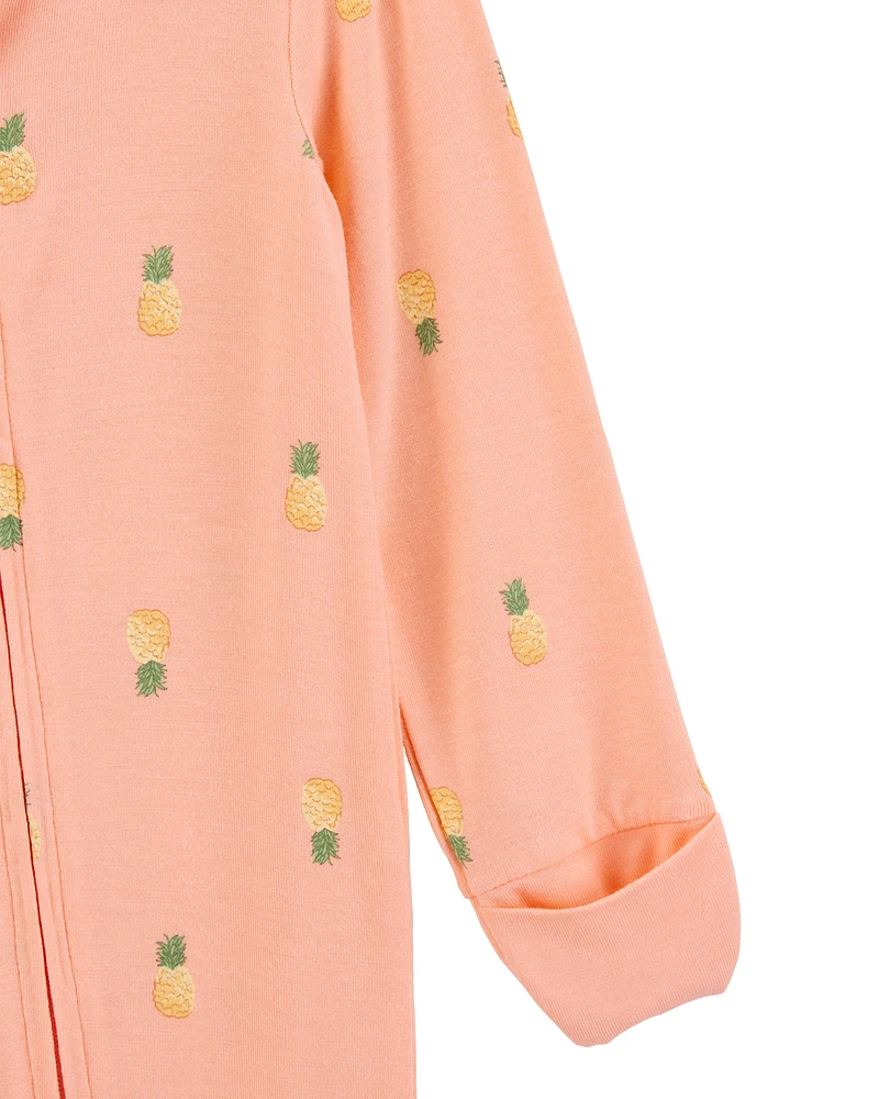 Baby Girl Pineapple Print 2-Way Zip PurelySoft Convertible Foot Sleeper Pyjamas - Coral