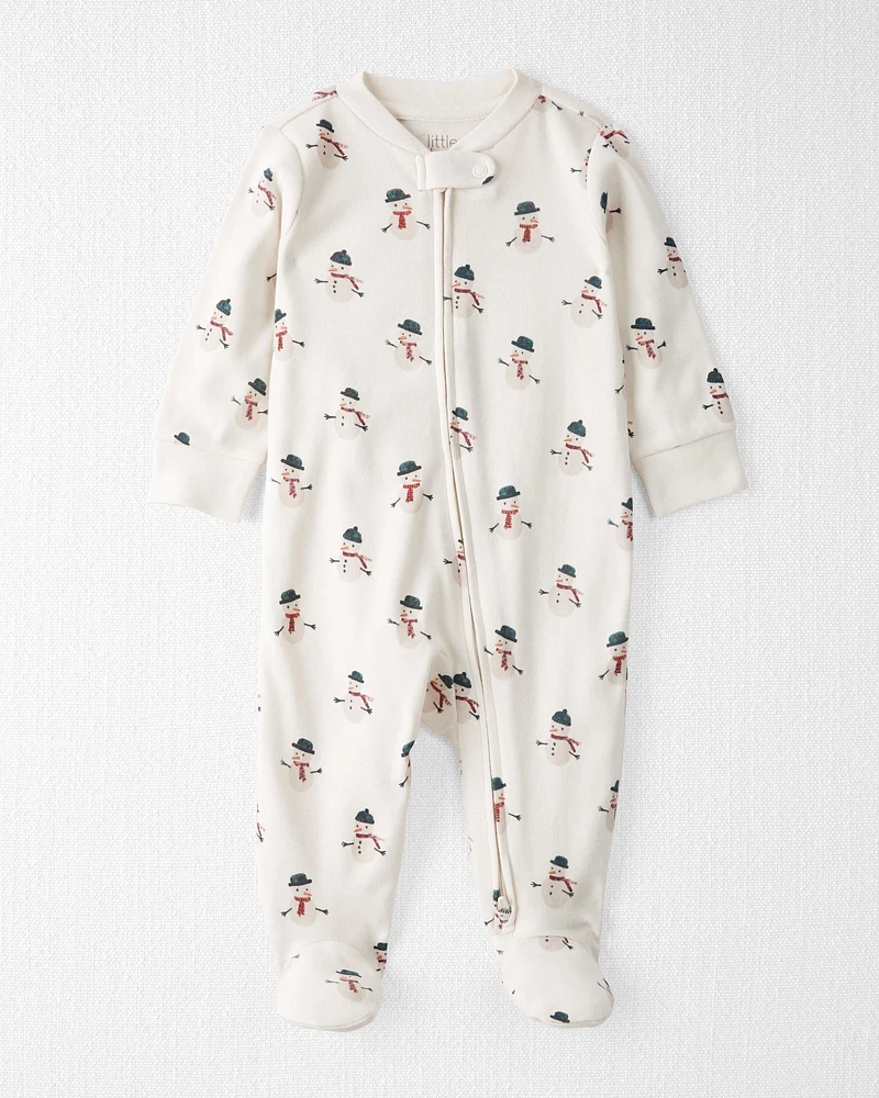 Baby Organic Cotton Sleeper Pyjamas Snowman Print