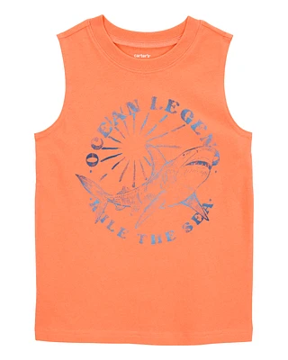 Kid Shark Surf Slogan Tank - Orange