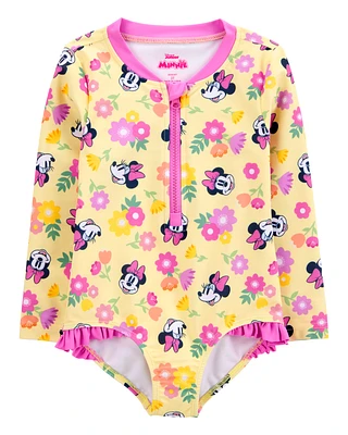 Toddler Disney© Minnie Mouse 1-Piece Rashguard Swimsuit - Yellow/Pink
