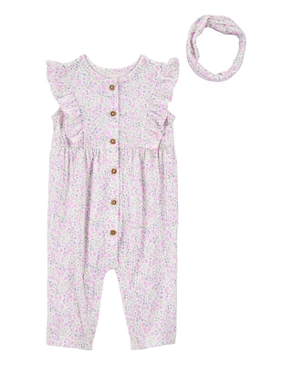 Baby 2-Piece Floral Jumpsuit & Headwrap