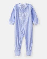 Baby Girl Heart Print Loose Fit Long-Sleeve 2-Way Zip 1-Piece pyjamas - Blue