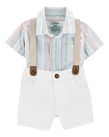 Baby 3-Piece Button-Down Bodysuit & Suspender Outfit Set