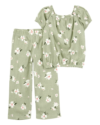 Baby 2-Piece Floral Top & Pull-On Pant Set - Green