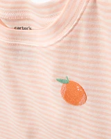 Kid Orange Striped Snug Fit Cotton 4-Piece Pyjamas