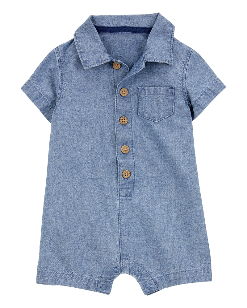 Baby Chambray Polo Romper