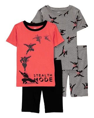 Kid Ninja Print Snug Fit Cotton 4-Piece Pyjamas