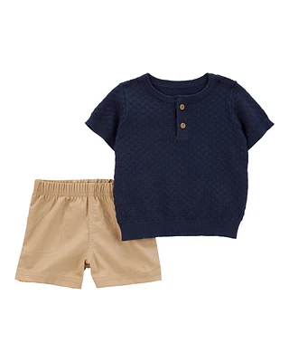Baby 2-Piece Sweater Knit Henley & Short Set