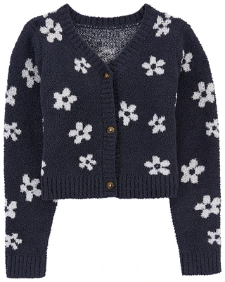 Kid Floral Print Sweater Knit Cardigan