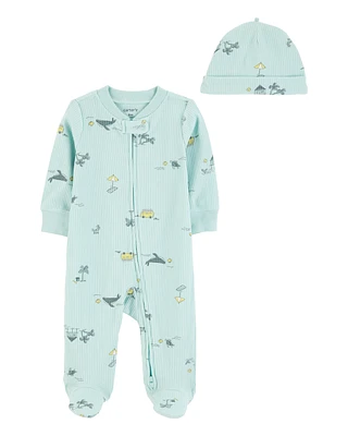 Baby 2-Piece Beach 2-Way Zip Sleeper Pyjamas - Blue