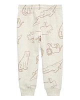 Toddler Pull-On Animal Print Fleece Pants - Grey