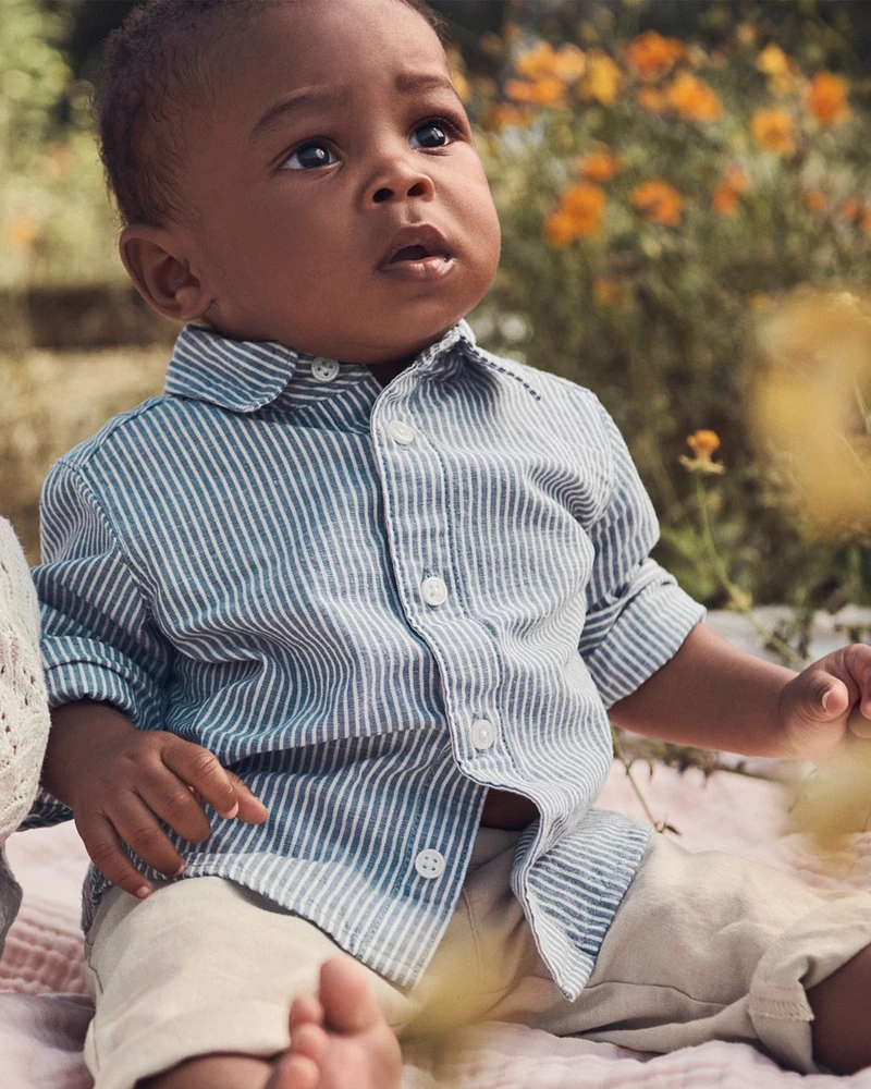 Baby Boy Linen Button-Front Shirt Made with Organic Cotton