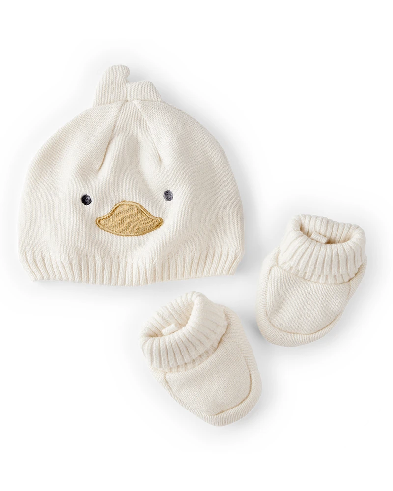 Baby 2-Piece Duck Crochet Booties & Hat