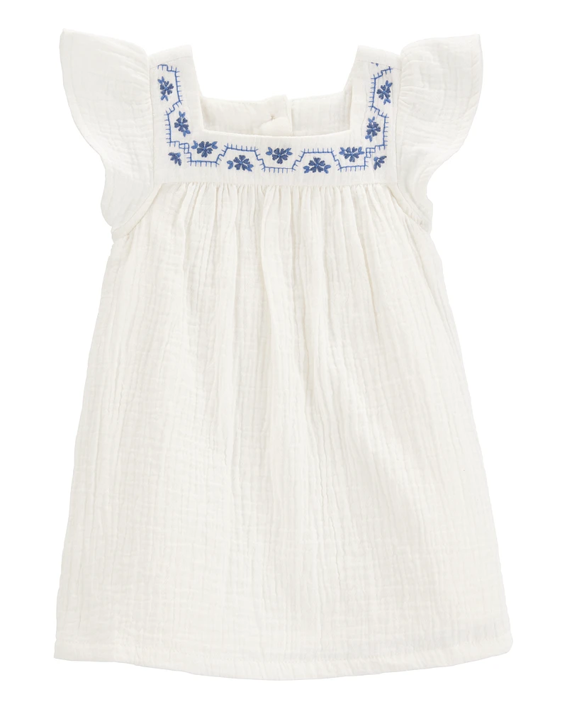 Baby Solid Flutter-Sleeve Dress - White