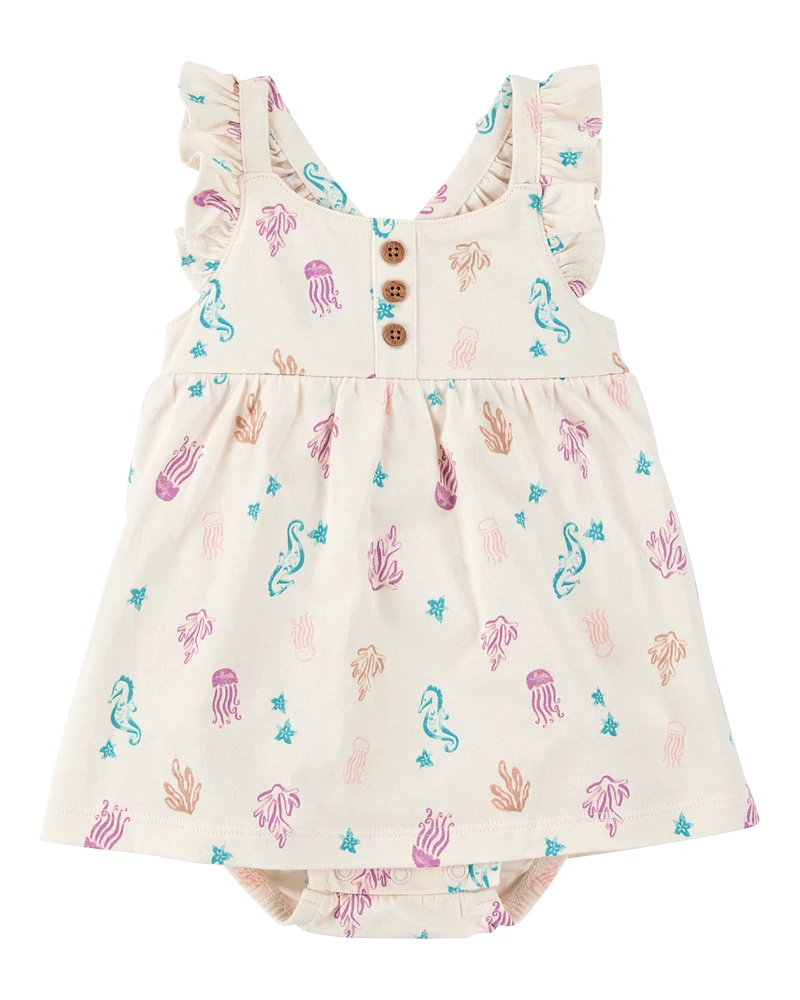 Baby Sea Print Cotton Sunsuit