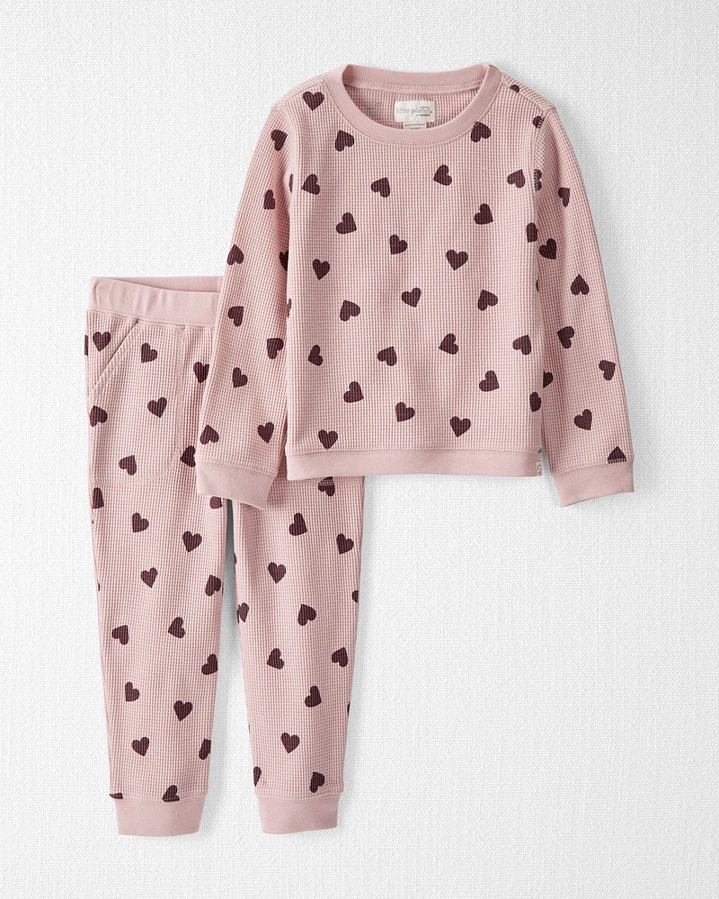 Toddler Waffle Knit Set Made with Organic Cotton Heart Print