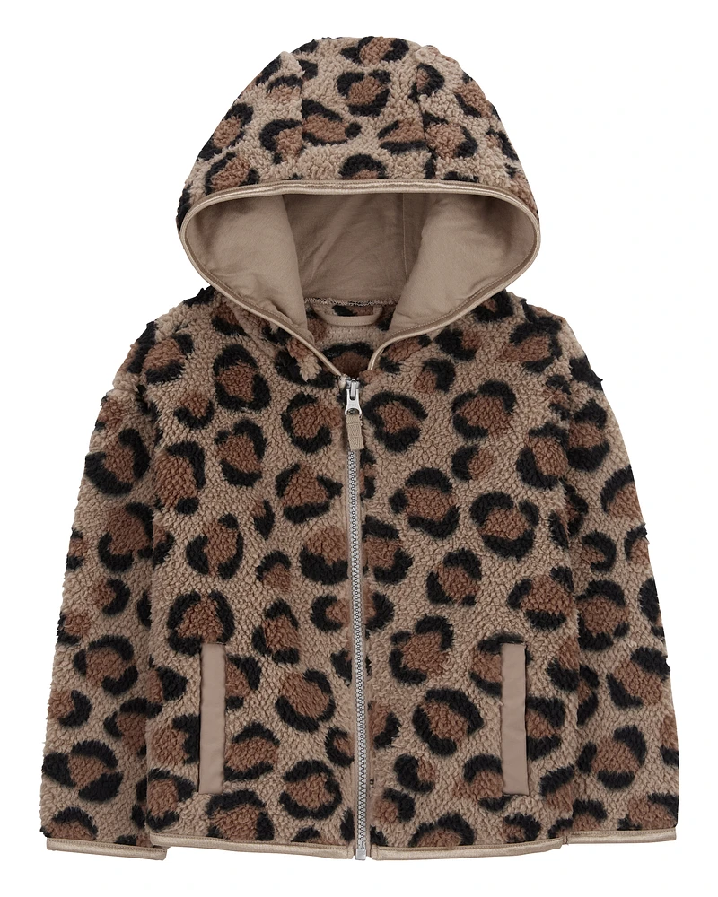 Baby Leopard Zip-Up Sherpa Hoodie