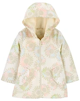 Fleece-Lined Floral Print Rain Jacket