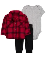 Baby 3-Piece Plaid Fleece Little Jacket Set