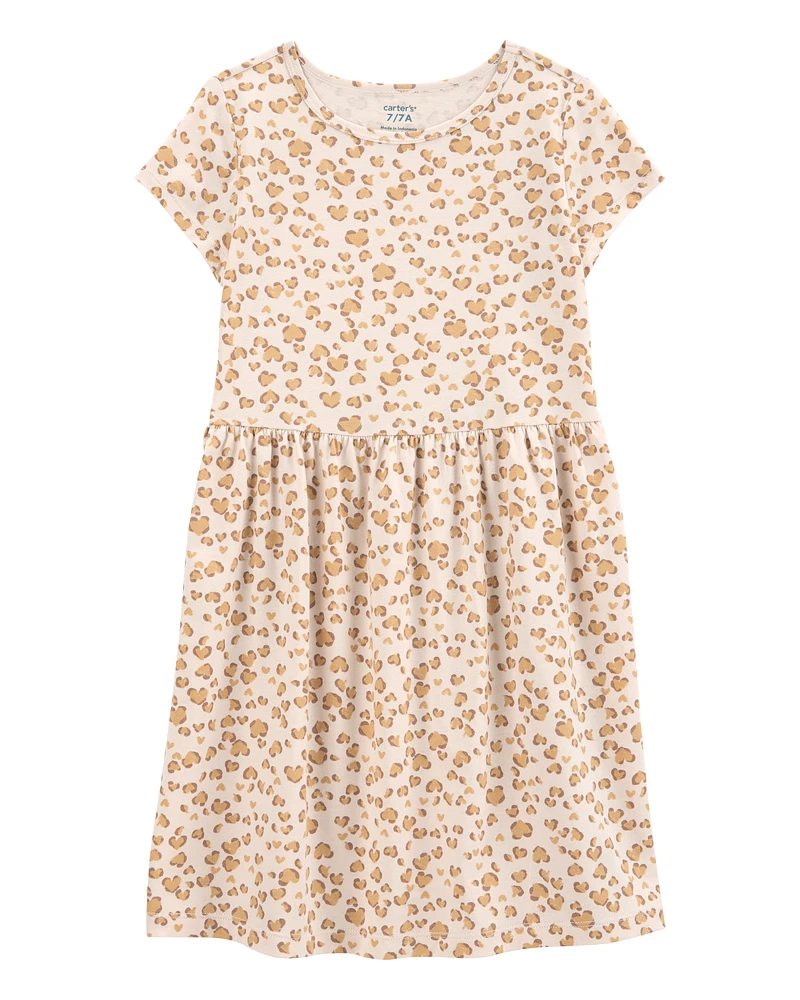 Girls Cheetah Animal Print Short-Sleeve Dress