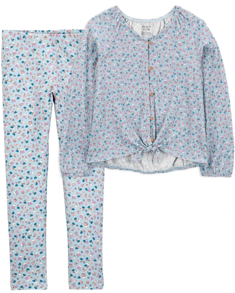 Kid 2-Piece Floral Gauze Top & Leggings Set