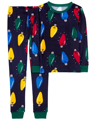 Kid 2-Piece Christmas Lights Velboa Pyjamas