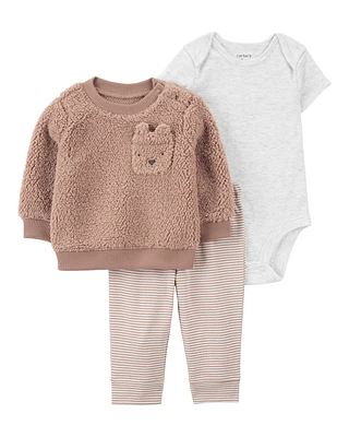 Baby 3-Piece Bear Sherpa Little Jacket Set