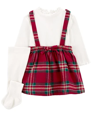 Baby 3-Piece Holiday Bodysuit & Plaid Skirtall Set