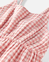 Toddler Organic Cotton Gauze Gingham Jumpsuit