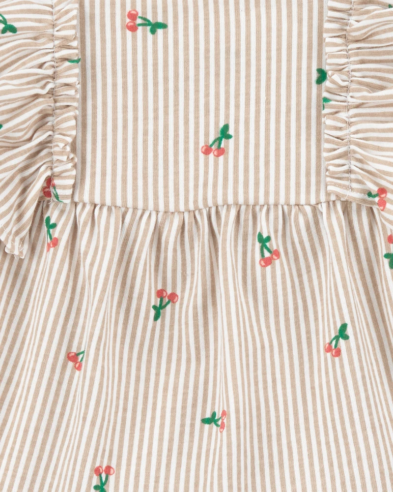 Baby Girl 3-Piece Striped Cherry Print  Outfit Set - White/Pink
