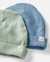 Baby 2-Pack Organic Cotton Rib Caps - Juniper Moss, Blue