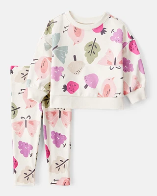 Baby Girl Butterfly Long-Sleeve Cotton Tee & Pant Set - Ivory