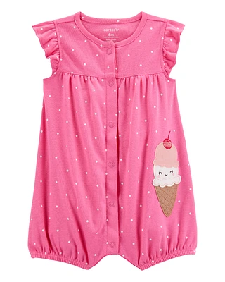 Baby Ice Cream Short-Sleeve Cotton Romper - Pink