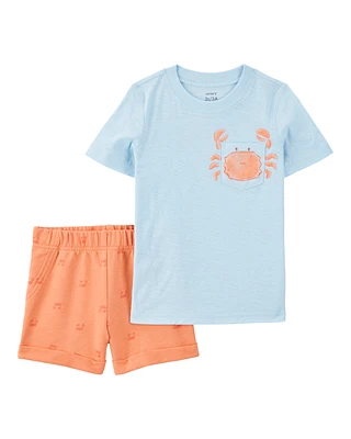 Toddler 2-Piece  Crab Short Set - Blue/Orange