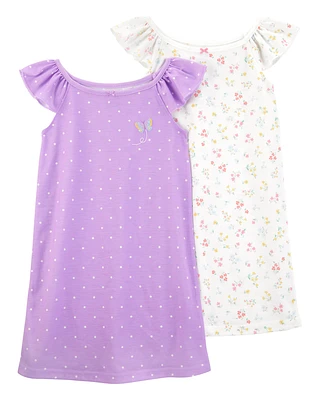 Kid 2-Pack Butterfly Nightgowns - Purple