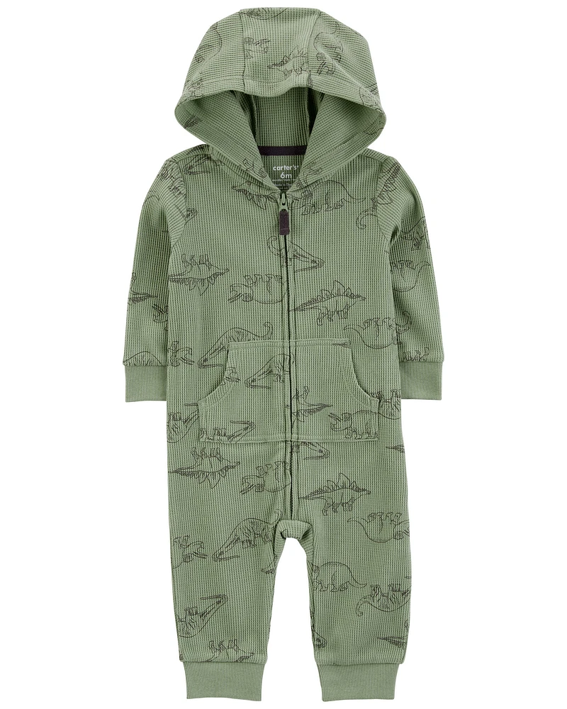 Baby Dinosaur Hooded Zip-Up Thermal Jumpsuit