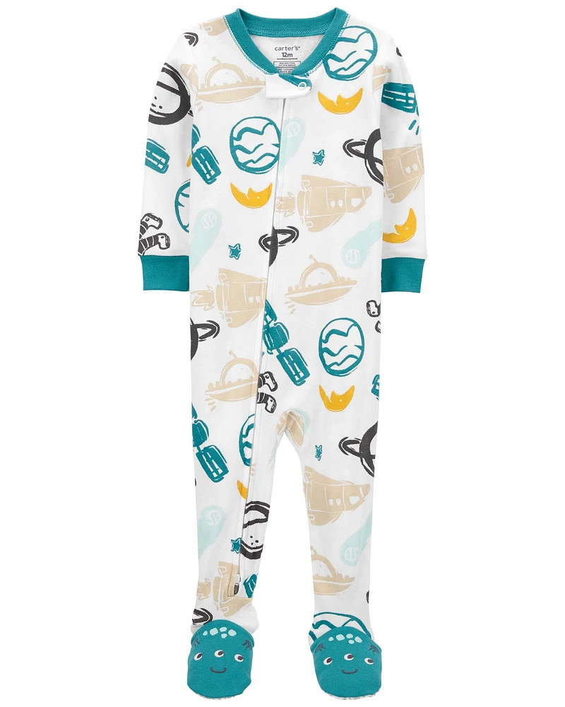 1-Piece Space 100% Snug Fit Cotton Footie Pyjamas