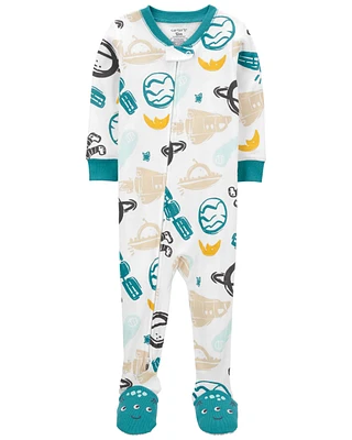 1-Piece Space 100% Snug Fit Cotton Footie Pyjamas
