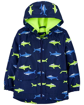 Kid Shark Print Rain Jacket