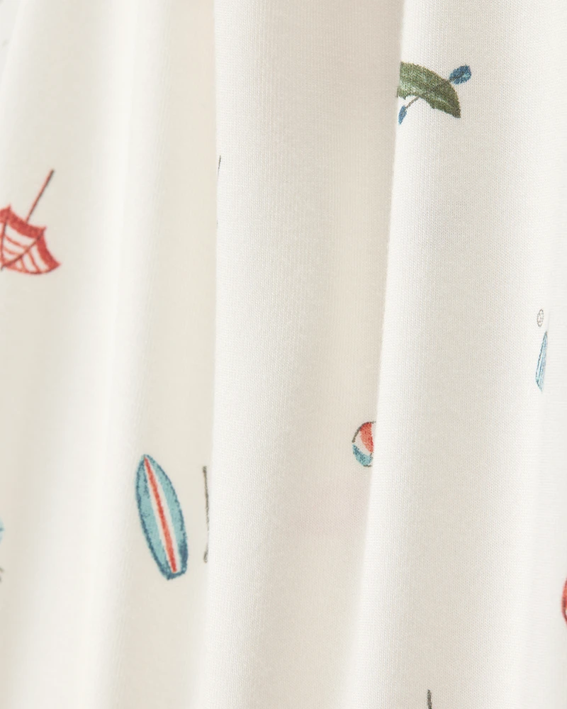 Baby Camp Print Zip-Up PurelySoft Footless 1-Piece Pyjamas - Ivory