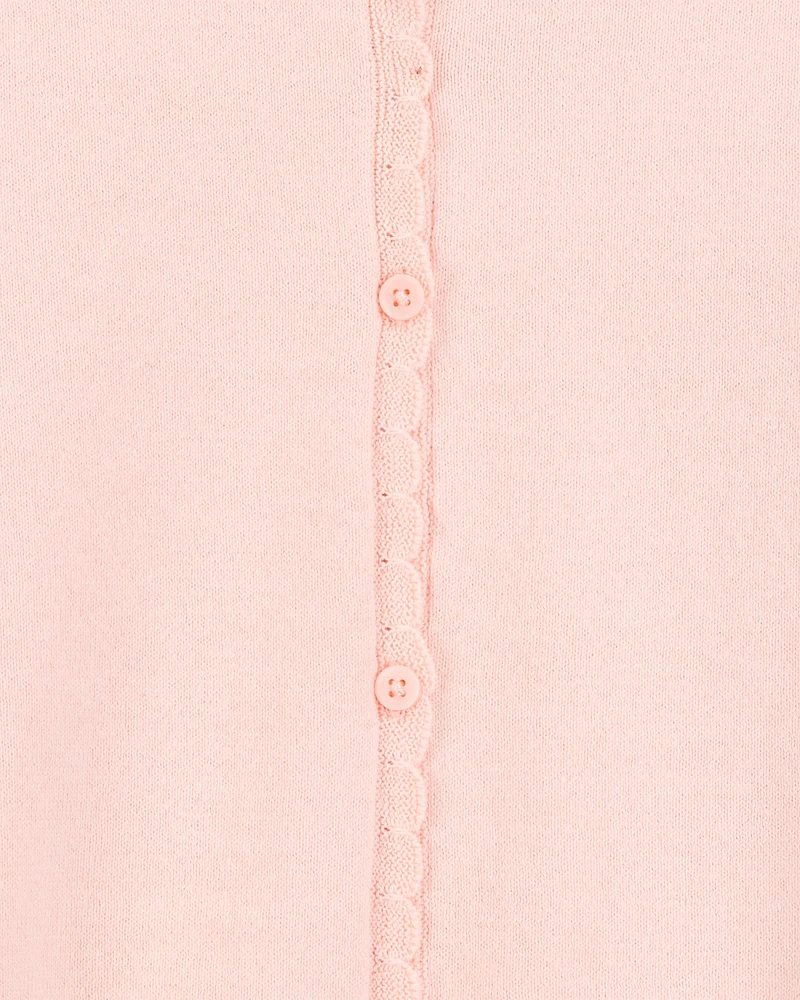 Kid Wave Trim Cardigan Sweater - Pink