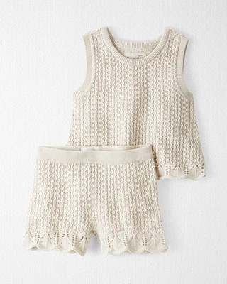 Baby 2-Piece Organic Cotton Crotchet Knit Set-Cream