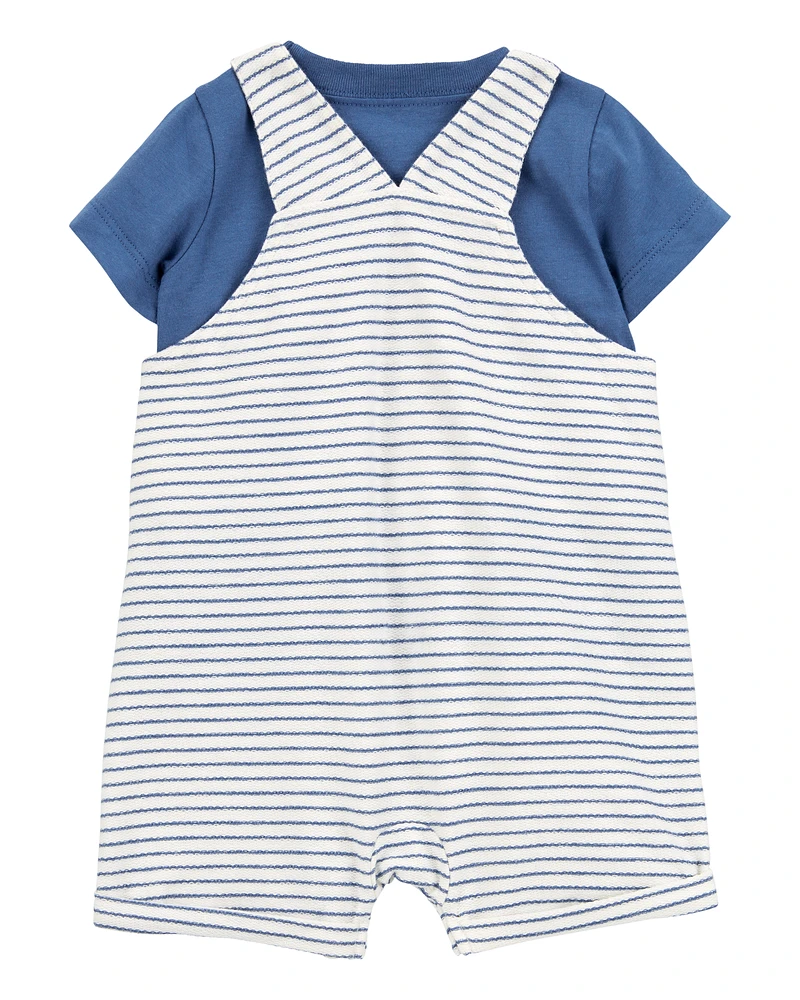 Baby 2-Piece Striped Tee & Shortall Set - Blue/White
