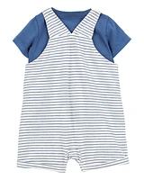Baby 2-Piece Striped Tee & Shortall Set - Blue/White